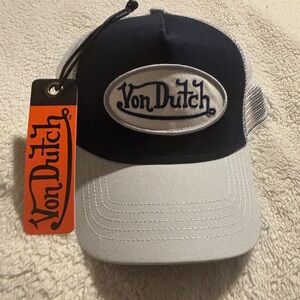 Von Dutch  Silver & Navy Truckers Ball Cap . Snap back Rare NWT Retail $88
